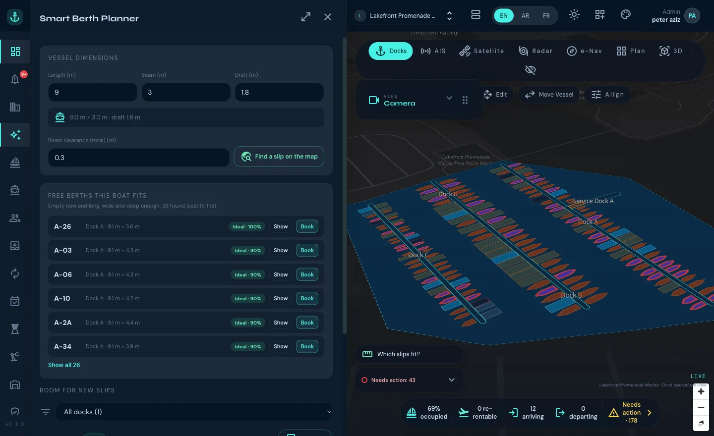Yalla Marina Smart Berth Planner with satellite view
